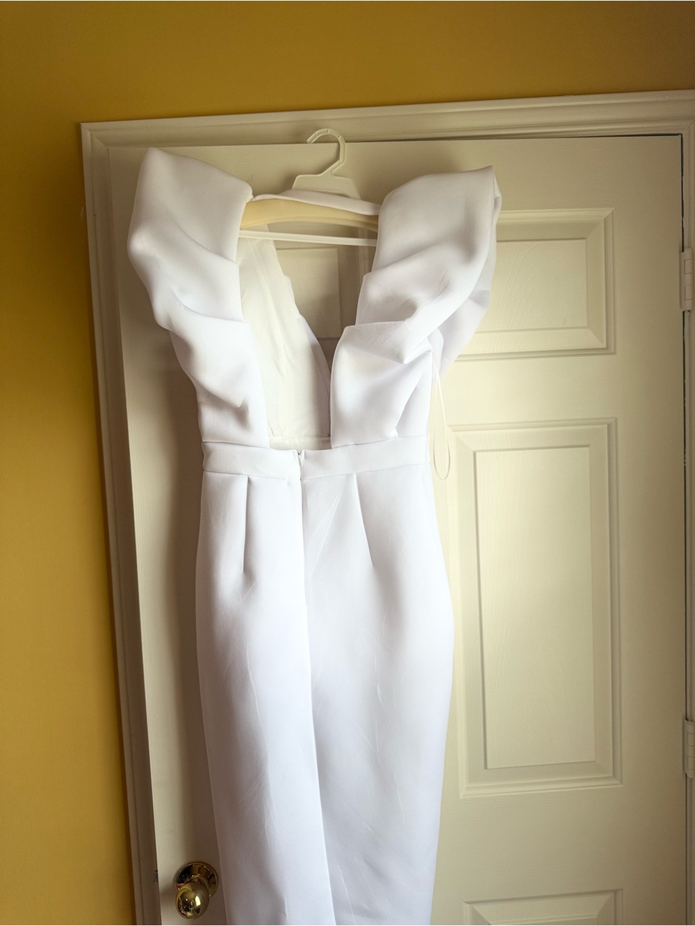 AKIRA White Puff-Sleeve V-Neck Midi Dress - Picture 6 of 6